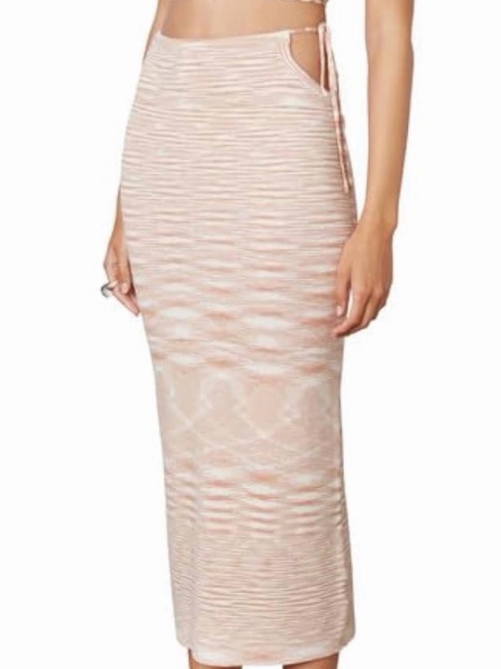 NIA Space Dye Knit Midi Skirt NWT L Tan Cream Lace-Up Side Tie Y2K